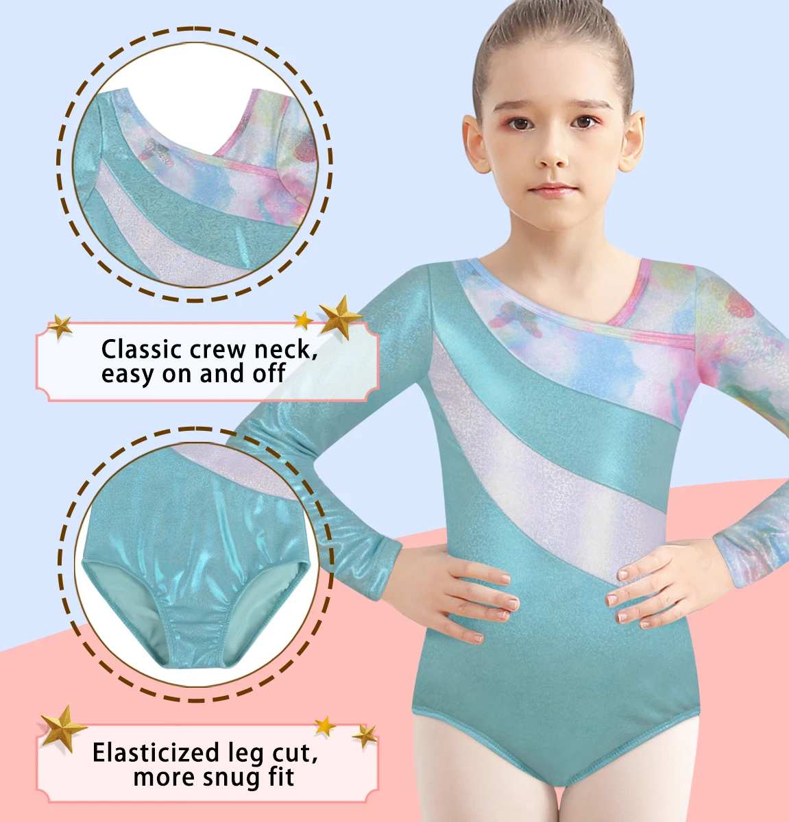 Girls Gymnastics Leotard Toddler Long Sleeve Tumbling Outfits Soft Lining Sparkle Stretch Fabric More Comfortable and Breathable view 5