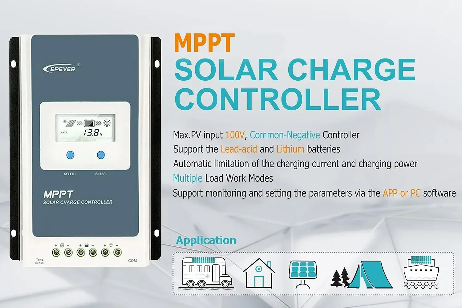 EPever MPPT 40A 30A 20A 10A Solar Charge Controller 12V 24V Auto Solar Panels Regulator Solar Battery Charger Tracer Series