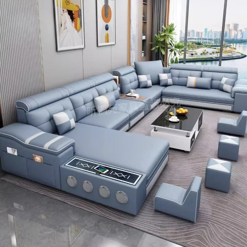 Relaxing Multifunctional Sofa Retractable Reclining Couple Leather Sofa Modern Elegant Divani Soggiorno Home Accessories