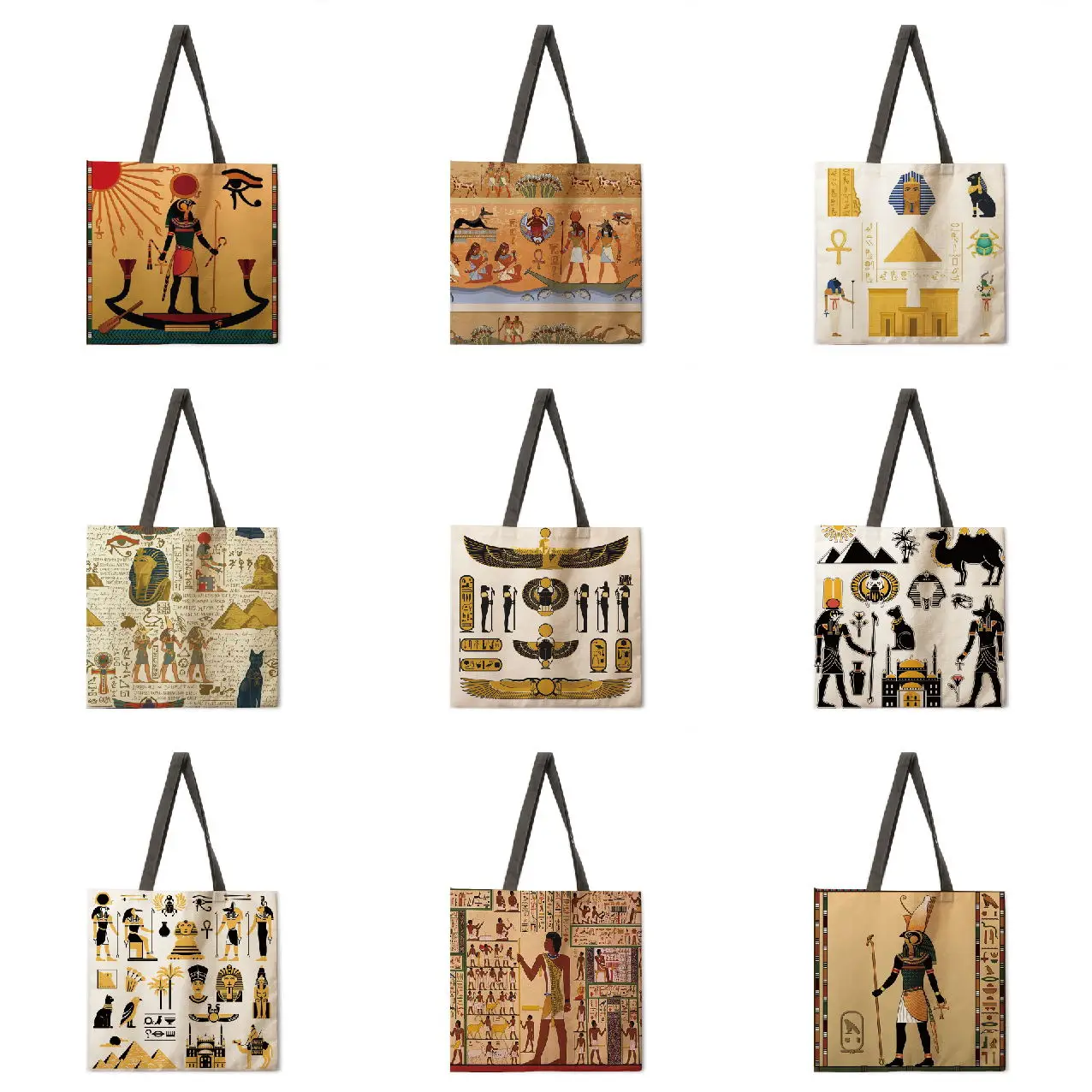 

Egyptian murals linen bag handbag light shoulder bag large capacity eco-friendly shopping bag tote bag