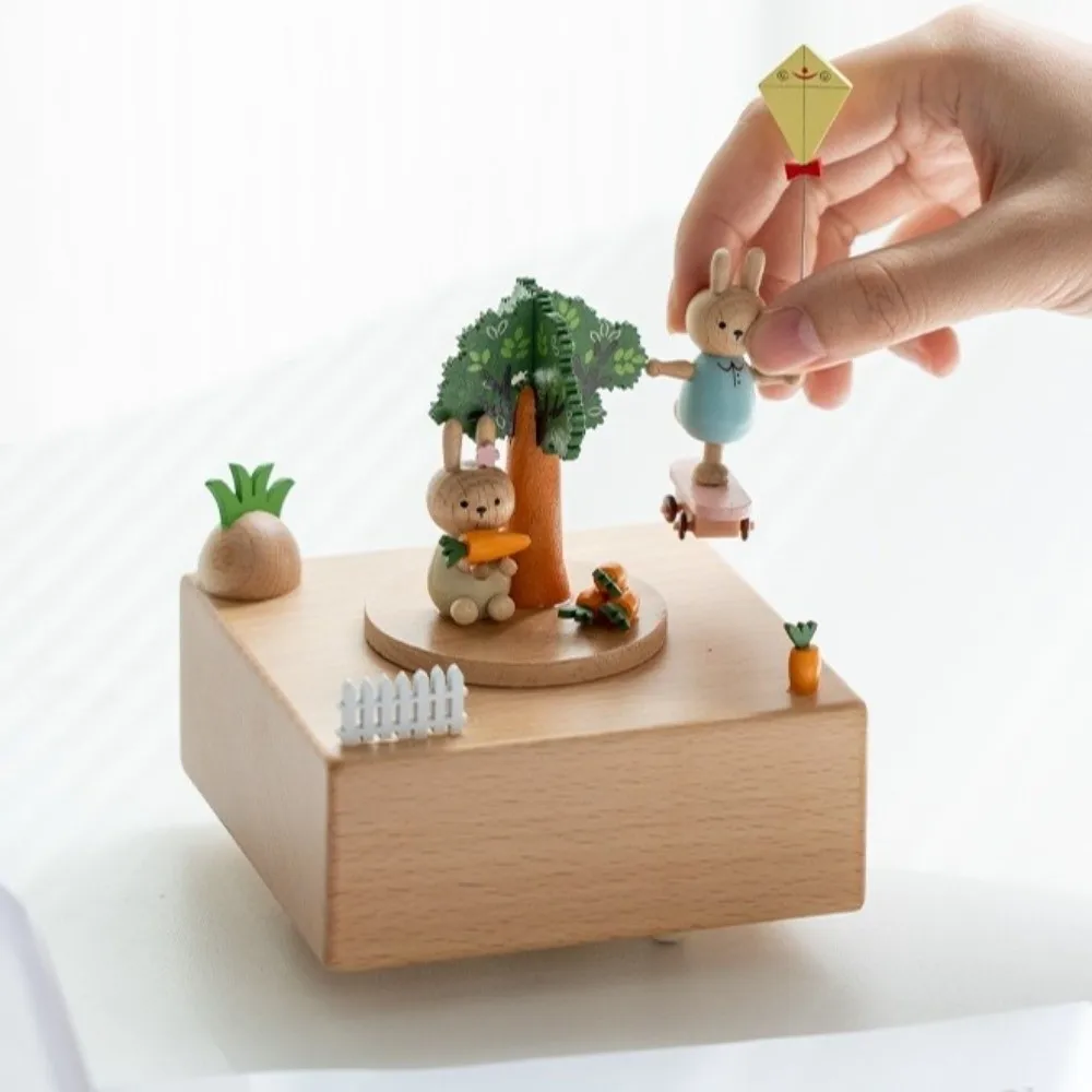 Creative Wood Craft Wooden Music Box Carousel Retro Rotary Music Box Music Box Ornaments Children