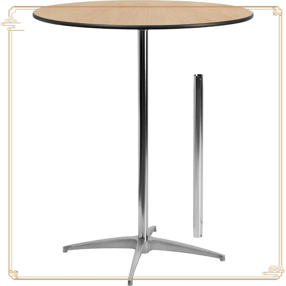 Versatile 36" Round Cocktail Table, Two Height Columns. Natural Wood Design for Bar, Lounge, Living Room.