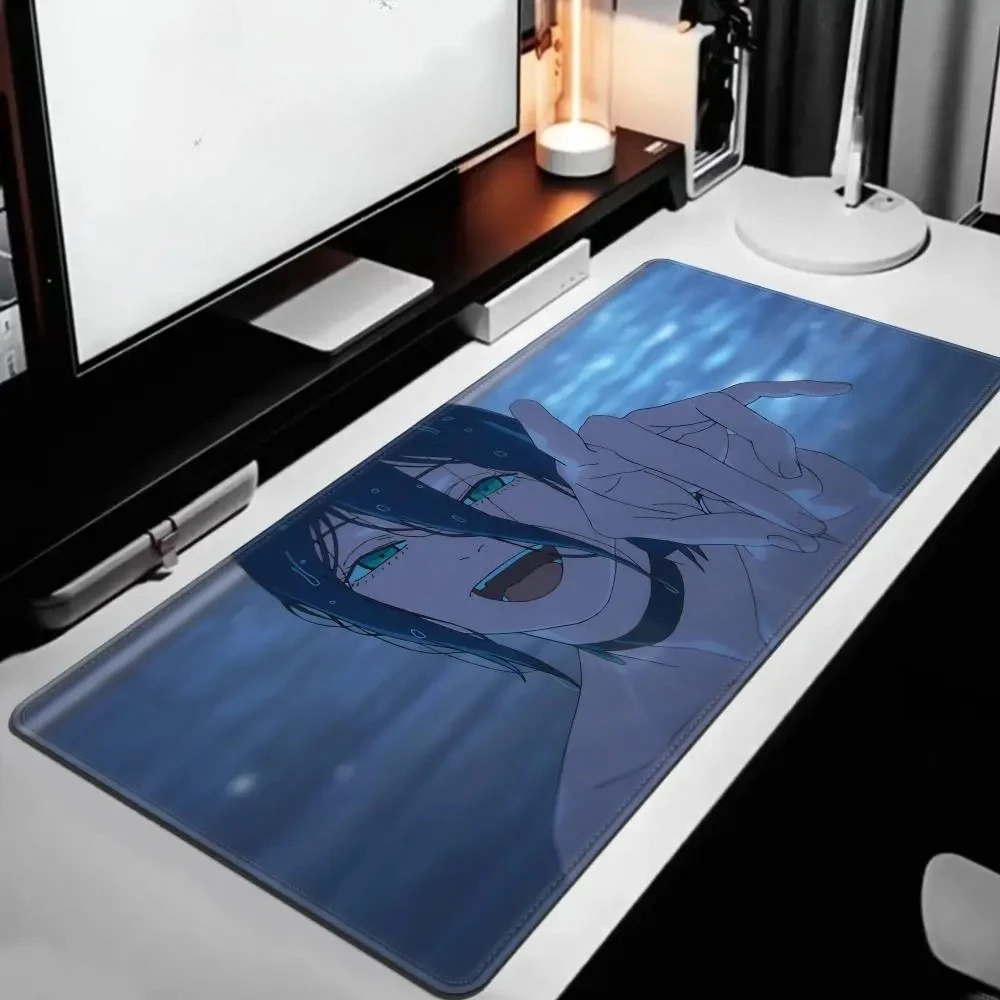 Cool Blue Neon Anime Gaming Mouse Pad, Large Non-Slip Desk Mat with Glitch Style Print for Gamers & Home Office