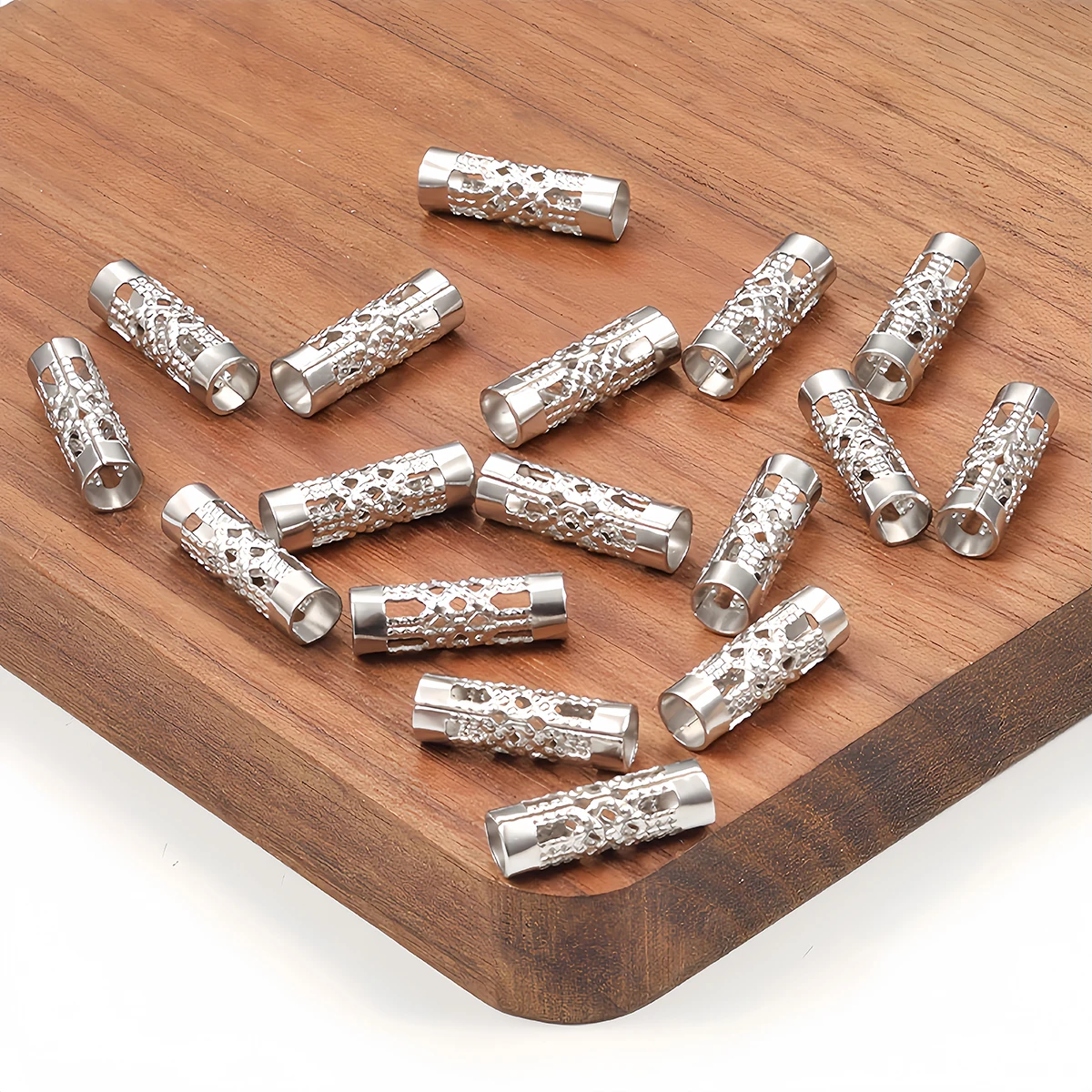 20/50pcs Stainless Steel Hollow Tube Spacer Beads Hair Braid Beard Lock Charms for Necklace Bracelet Jewelry Making Accessories