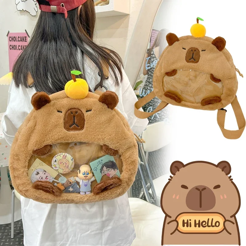 New Capibala Plush Backpack Transparent Cute Light Backpack Cartoon Doll Travel Casual Kids Plush Capibara Backpack