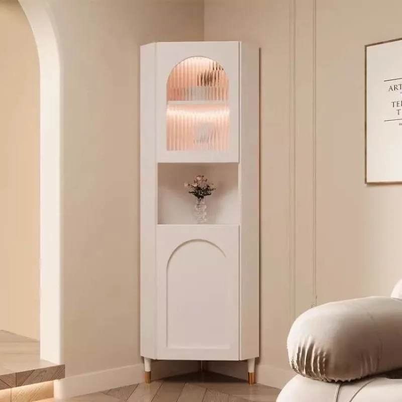 

Cream French corner simple living room triangle home display cabinet light luxury corner locker corner storage