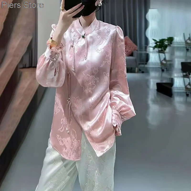 New Tang Suit Shirt National Style Traditional Elegant  printing Women Chinese Vintage Blouse Size 3XL Loose Female Hanfu Tops