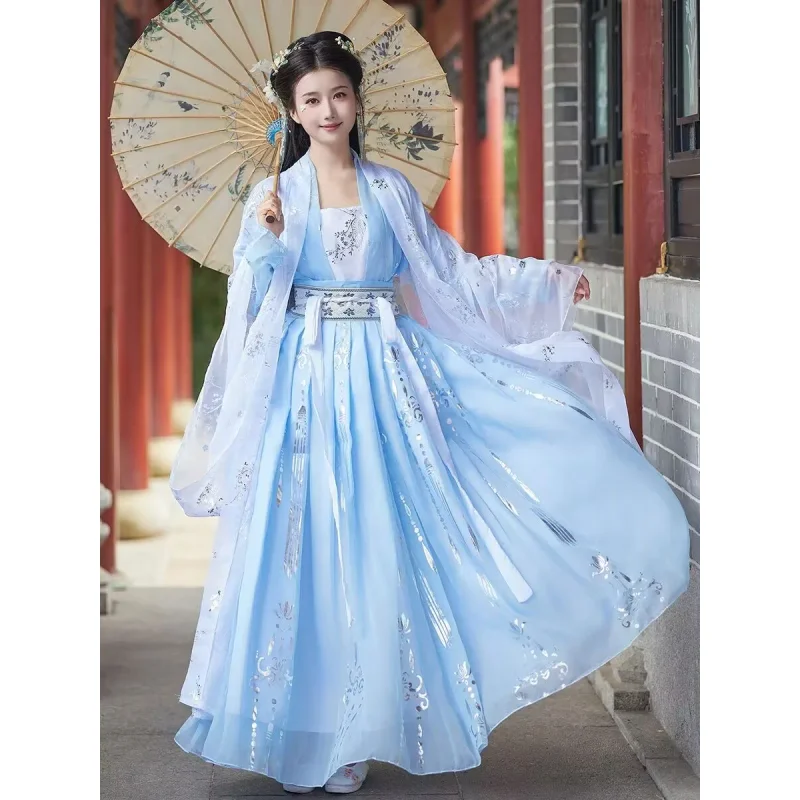 

Китайское платье Ханьфу для женщин, карнавальный костюм феи, праздничное платье, большой размер 3XL, винтажное синее платье Ханьфу в стиле династии Тан, большие размеры