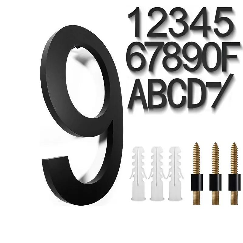 

8-дюймовые плавающие номера дома для сна — современный черный номер адреса 20 см с винтами, приподнятая стена для 3D-эффекта