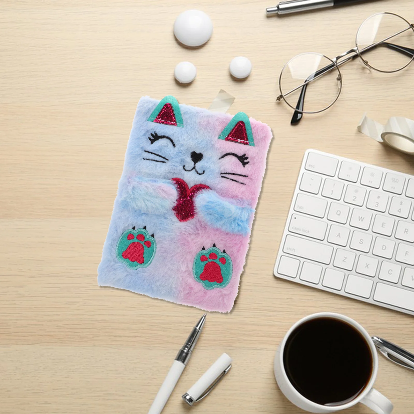 Lovely Plush Notebook Cartoon Cat Design Notebook Girls Use Small Note Book Fluffy Scrapbook multi-function diary book