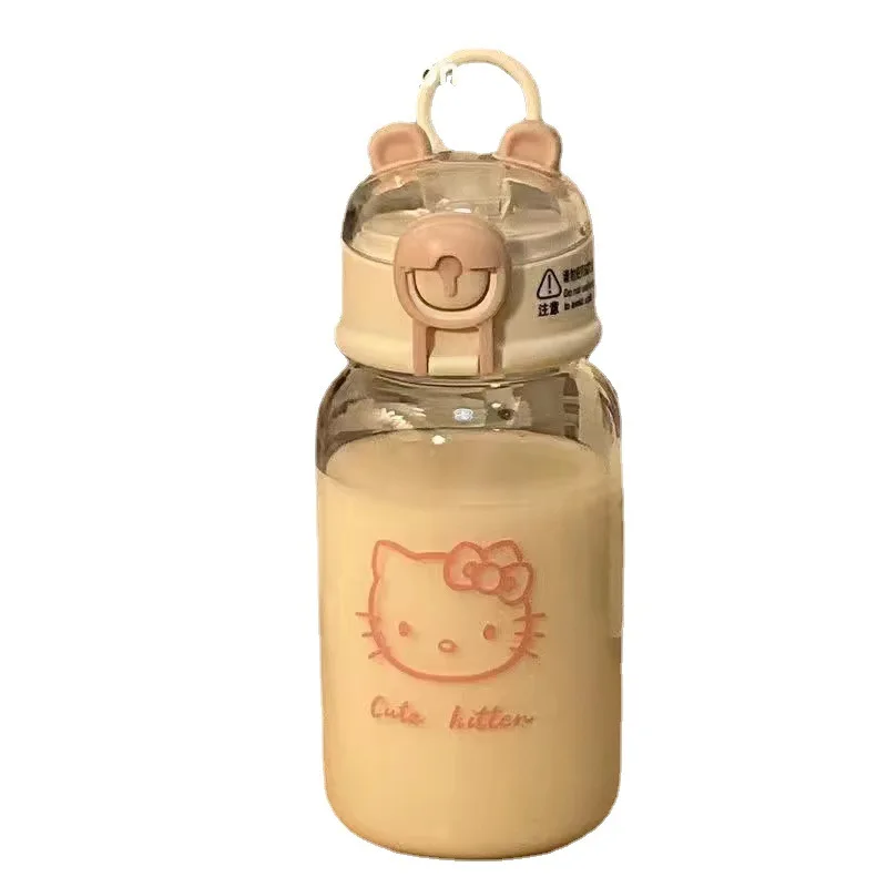 سانريو أنيمي كوب قش شفاف ، مرحبا كيتي بوشاكو ، كوب ماء بلاستيكي كرتوني ، قش شرب للطلاب ، مقبض محمول ،