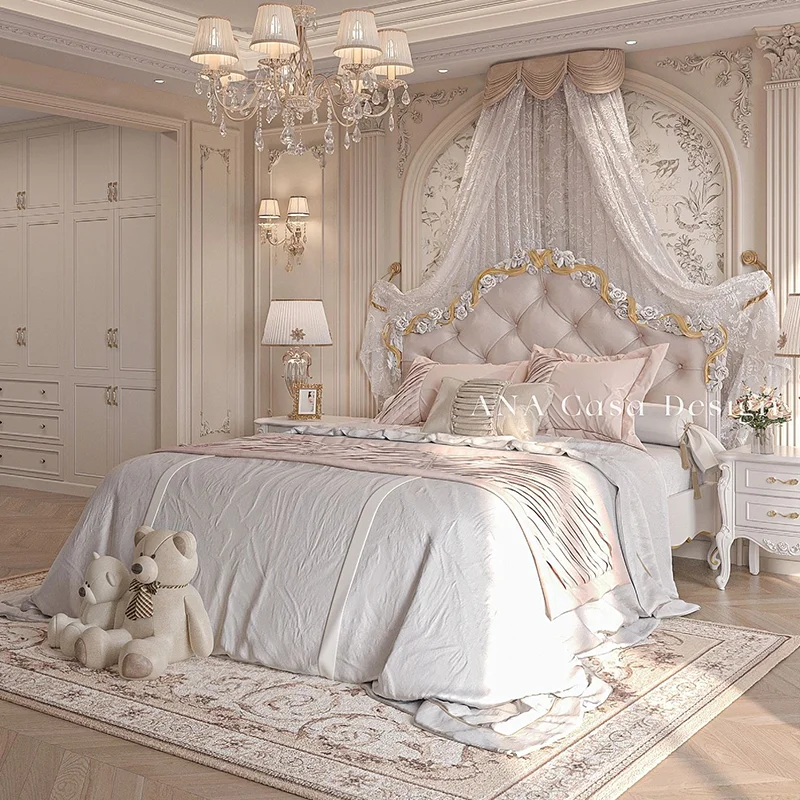 Cabecero de cama doble de lujo, mueble de cama King Size, con plataforma moderna, estilo europeo real