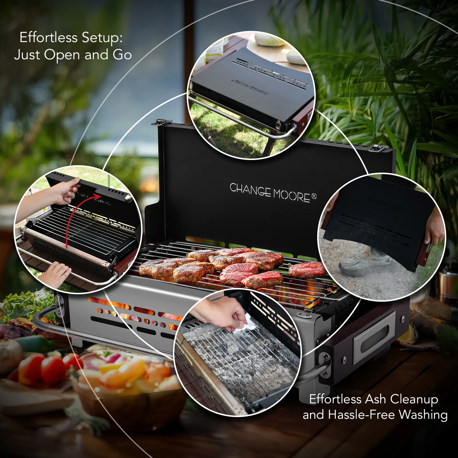 Change Moore Portable Folding Stove with Adjustable Dual-height Carbon Mesh 304 Stainless Steel Oven for Outdoor Camping Picnics