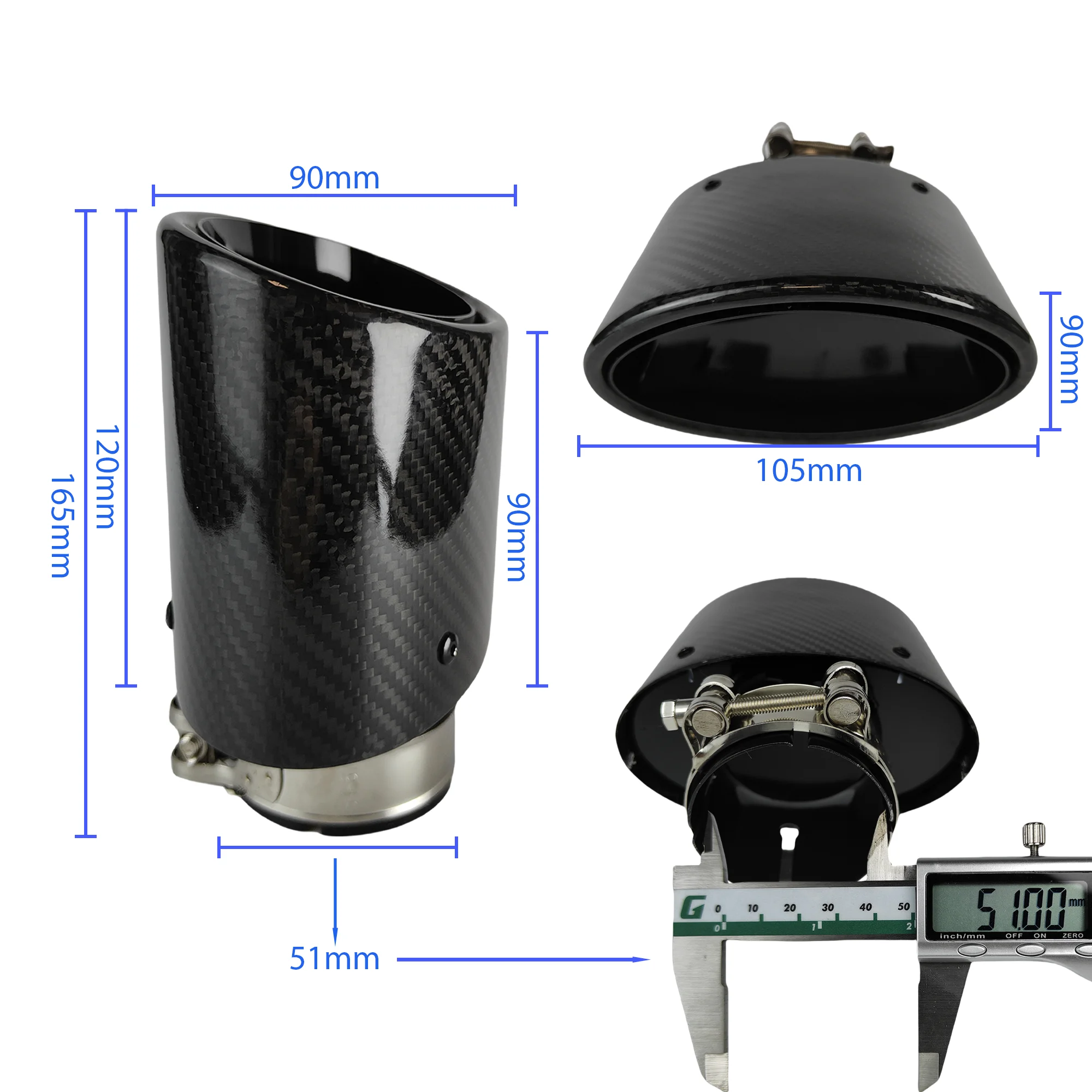 1 stks Universele Glanzende Koolstofvezel Auto Uitlaten Tip Uitlaatpijp Nozzle Decoratie Helder Zwart Ovale Breedte 105/115/130/150