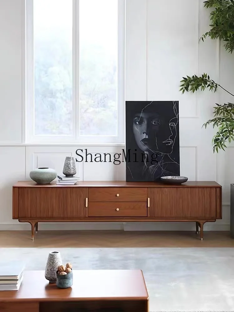 

CL Vintage Solid Wood TV Cabinet Living Room Retro Light Luxury Style Simple TV Cabinet and Coffee Table Set