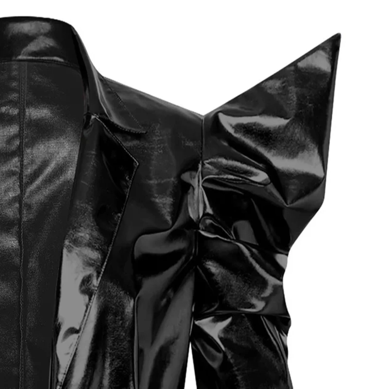 

Womens Metallic Shiny Crop Jacket Dramatic Puff Sleeve Long Sleeve Open Front Lapel Crop Blazer Outerwear Hip Hop Streetwear