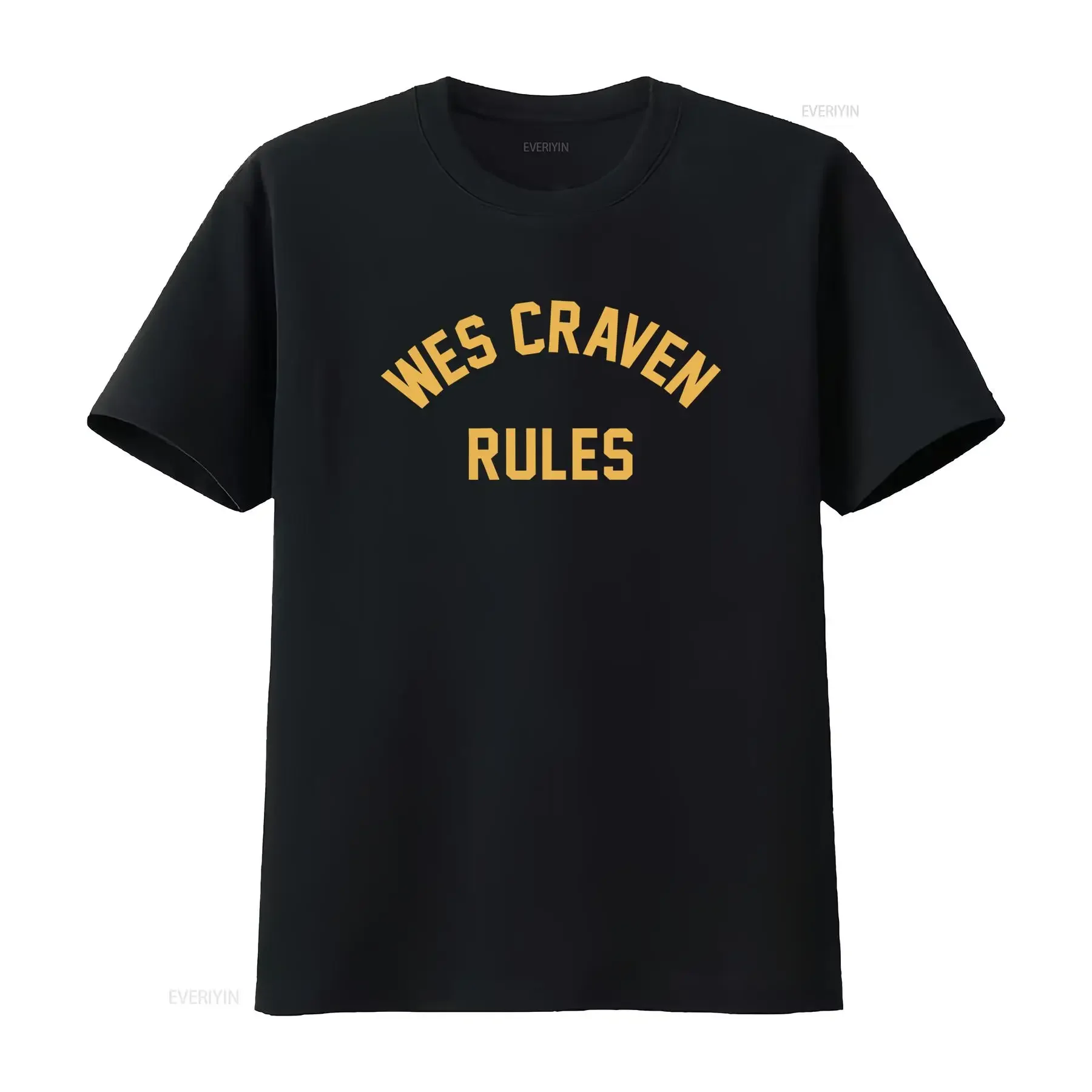 Wes Craven Rules Director Master Of Horror Movies T Shirt Casual Crew Neck Slight Stretch Fabric Regular Fit Print vintage