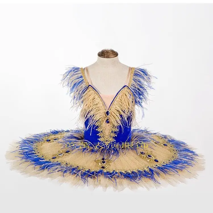 Children's Ballet Skirt Performance Costume Bluebird Variations Feather Style Heavy Handmade Adult Flower Tutu Dress