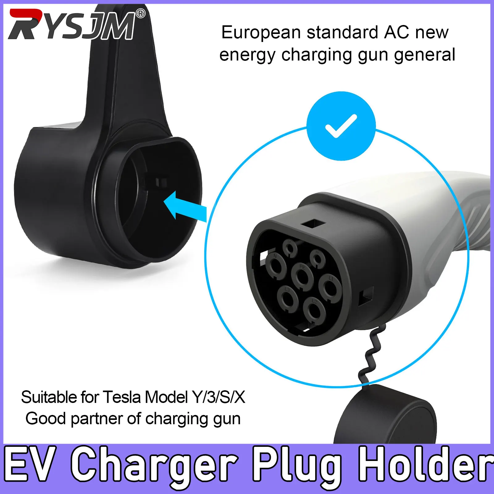 

Electric Vehicle Type 2 Charger Plug Holder EV Charging Cable Holder Plug Wall Mount Wallbox Socket Accessories