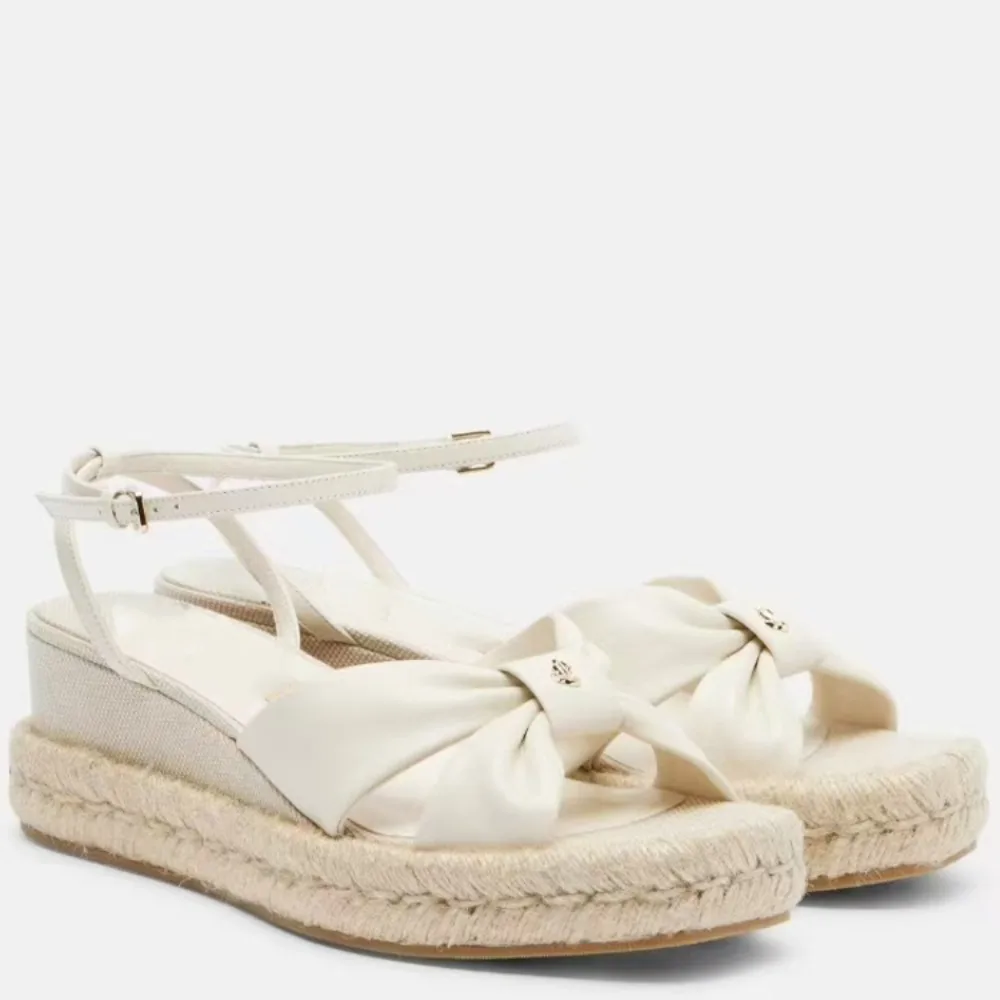 Sandalias de cuña de esparto blancas para mujer, con lazo y correa en el tobillo, punta abierta, tacón de plataforma, zapatos casuales de playa para verano, tallas 33-45, 26-39