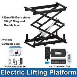 1000mm Stroke Electric Lifting Platform with App/Hall Controller Double-layer 90kg/120kg Load DC24V Hand Control Table Lifter