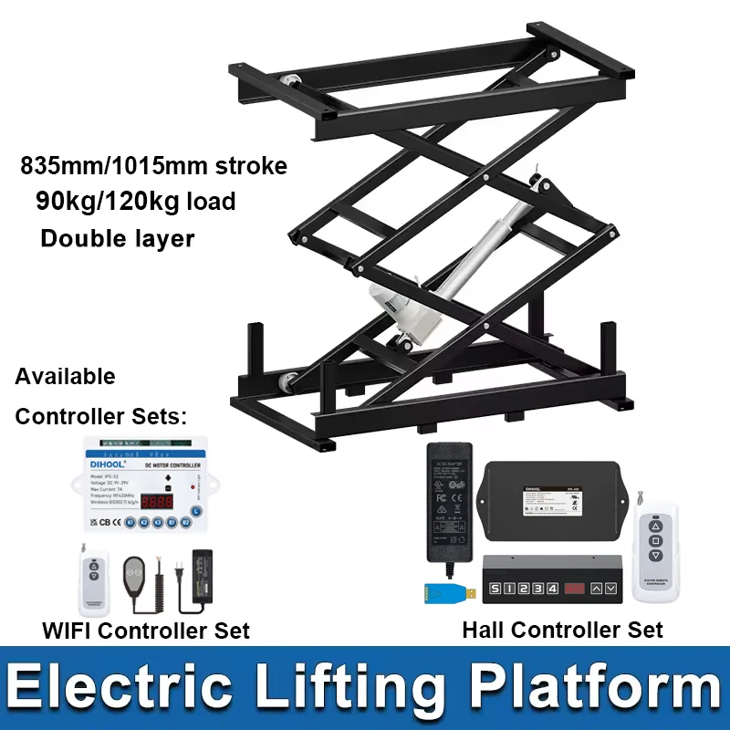 1000mm Stroke Electric Lifting Platform with App/Hall Controller Double-layer 90kg/120kg Load DC24V Hand Control Table Lifter