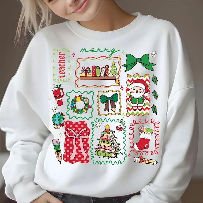 Merry Teacher Christmas Teacher Coquette مريح جديد في هوديس وبلوزات أساسيات ملابس الشارع الكلاسيكية الكلاسيكية