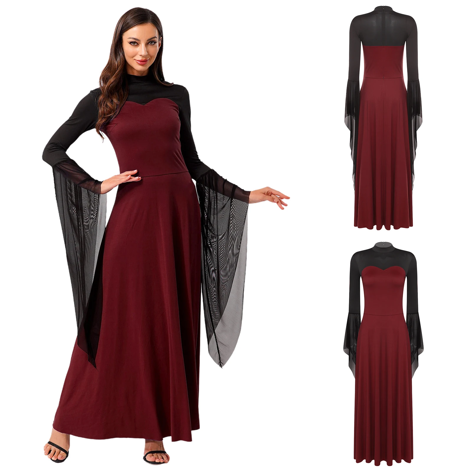 

Carnival Witch Vampire Demon Role Play Dress Adult Women Medieval Evil Witch Maxi Dress Halloween Cosplay Fancy Dress-up Costume