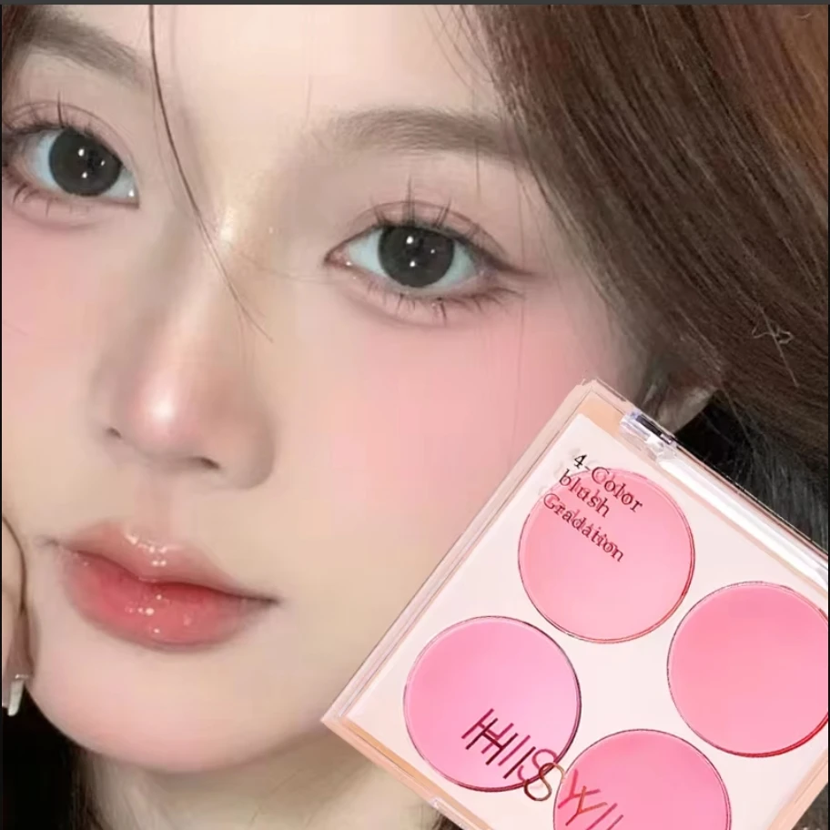 Juego de rubor de 4 colores, efecto de maquillaje desnudo Natural cálido, Cosméticos de belleza facial, brillo, duradero, fácil aplicación