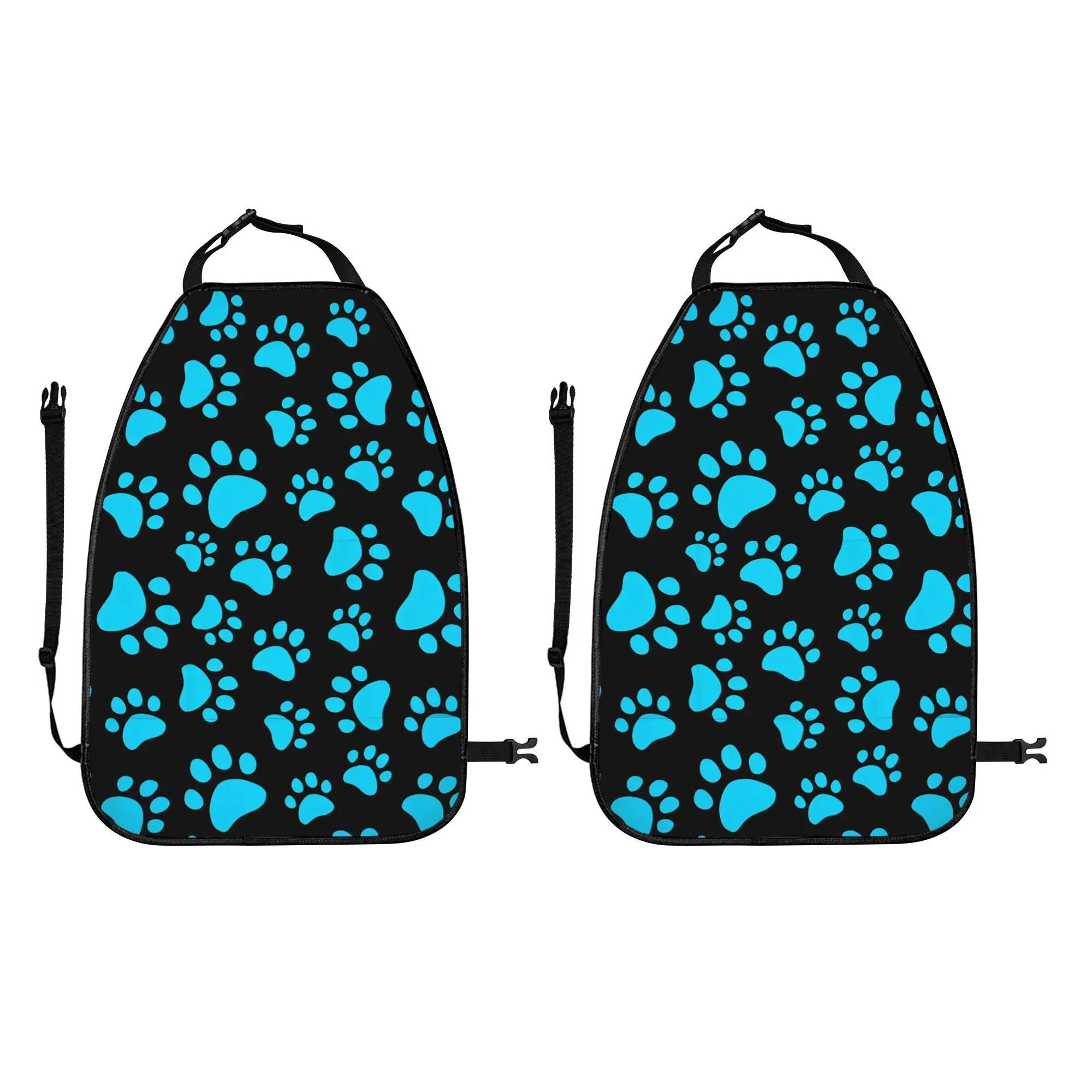 2D Flat 2pcs Blue Pet Paw Print Car Seat Backrest Storage Bag - Adjustable, Multifunctional, Anti Kick Storage Bag. Compatible W