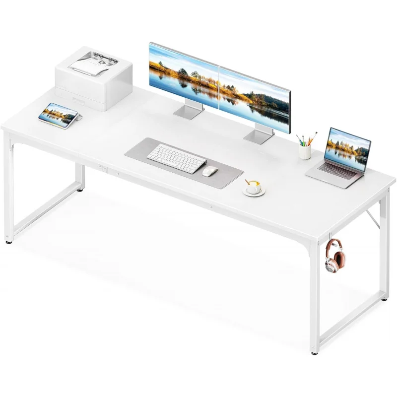 71 Inch White Computer Desk, Modern Style Desk Home Office, Study Student Writing Desk