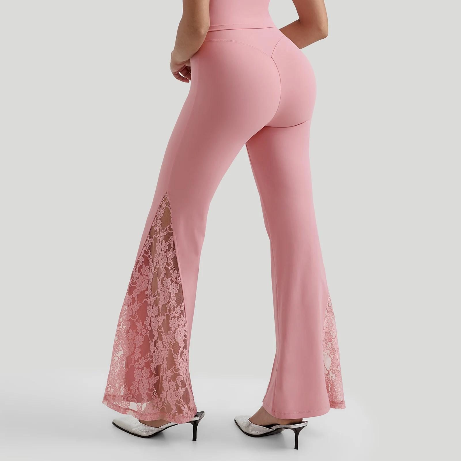 Women Punk Sexy See Through Lace Patchwork Flare Pants Streetwear High Waist Wid Leg Vintage Trousers Y2k Pants Female