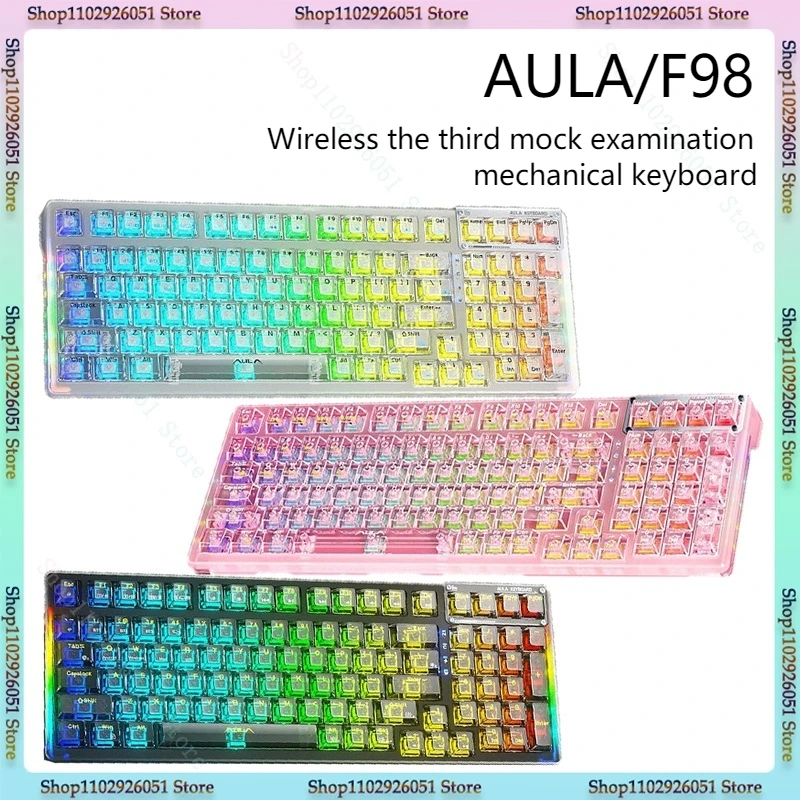 

Aula F98 Mechanical Keyboard Transparent Esports Three Mode Hot Swappable Independent Battery Compartment Key Wireless Keyboard