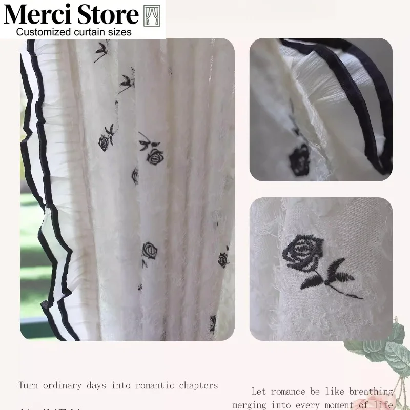 Custom Size Elegant Antique Embroidered Rose Cream Style Light-impermeable High-end Window Screen for Living Room and Bedroom