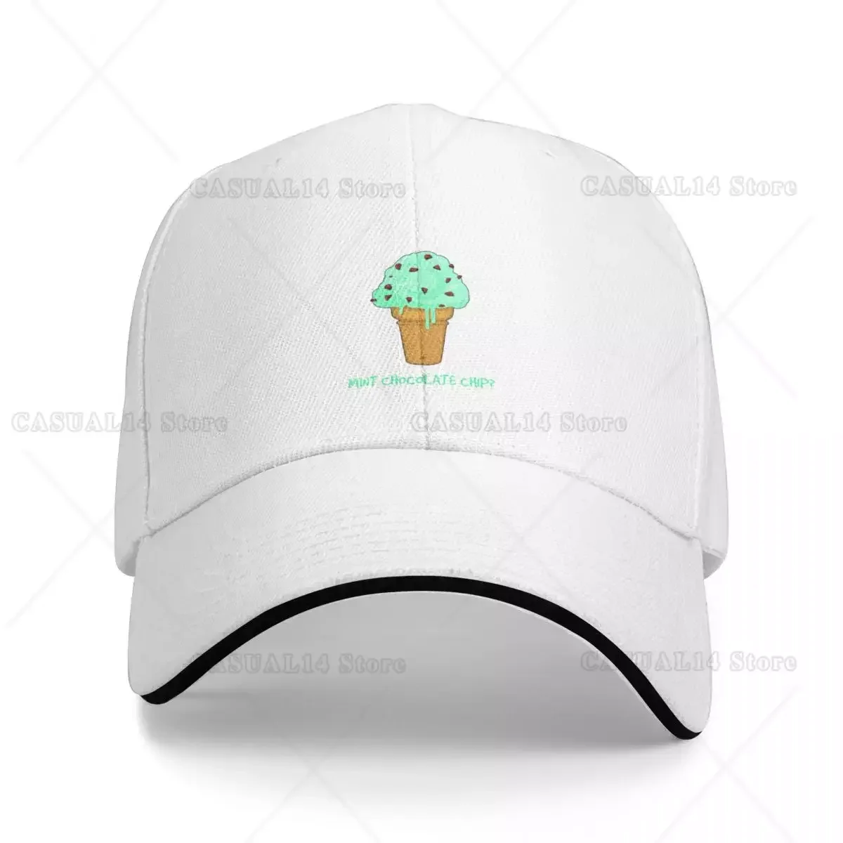 

Snapback Mint Chocolate Chip Ice Cream Baseball Hat Lover Quote Graphic Anime Hat Unisex Sandwich Hat for Sun Protection