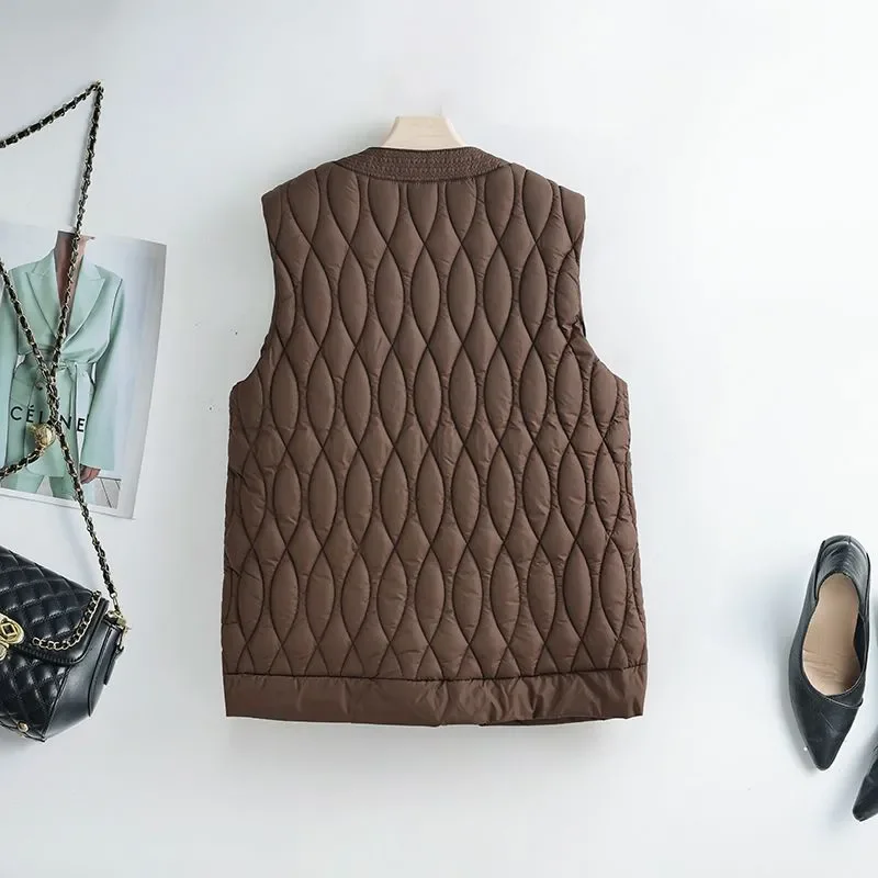 Gilet in cotone con tasche basic Donna Autunno Inverno Conciso monopetto Parka senza maniche Donna Girocollo Giacche in cotone Donna