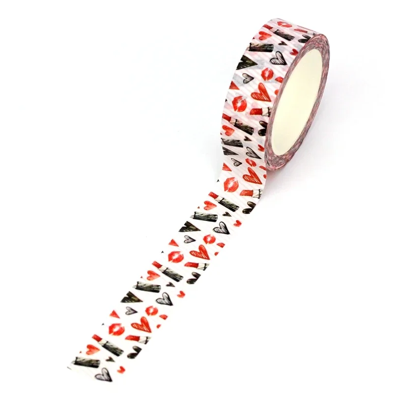 

1PC. 10M Deco Cute Lipstick Red Hearts Washi Tape for Scrapbooking Journaling Adhesive Masking Tape Stationery