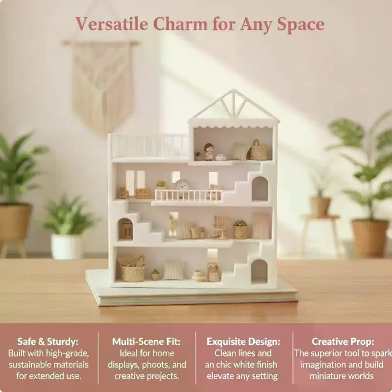 White Ins Mini Dollhouse Display Shelf Mini House Scene Storage Rack Organizer
