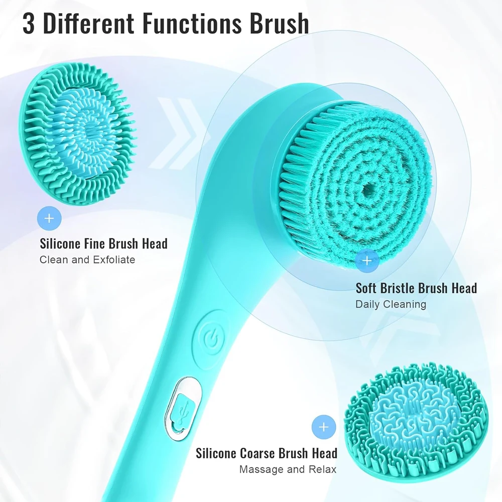 Elektrische Body Borstel Oplaadbare Scrubber Douche Borstel Met Handvat Spin Huid Reinigingsborstel Voor Mannen Vrouwen Massage Exfoliërende