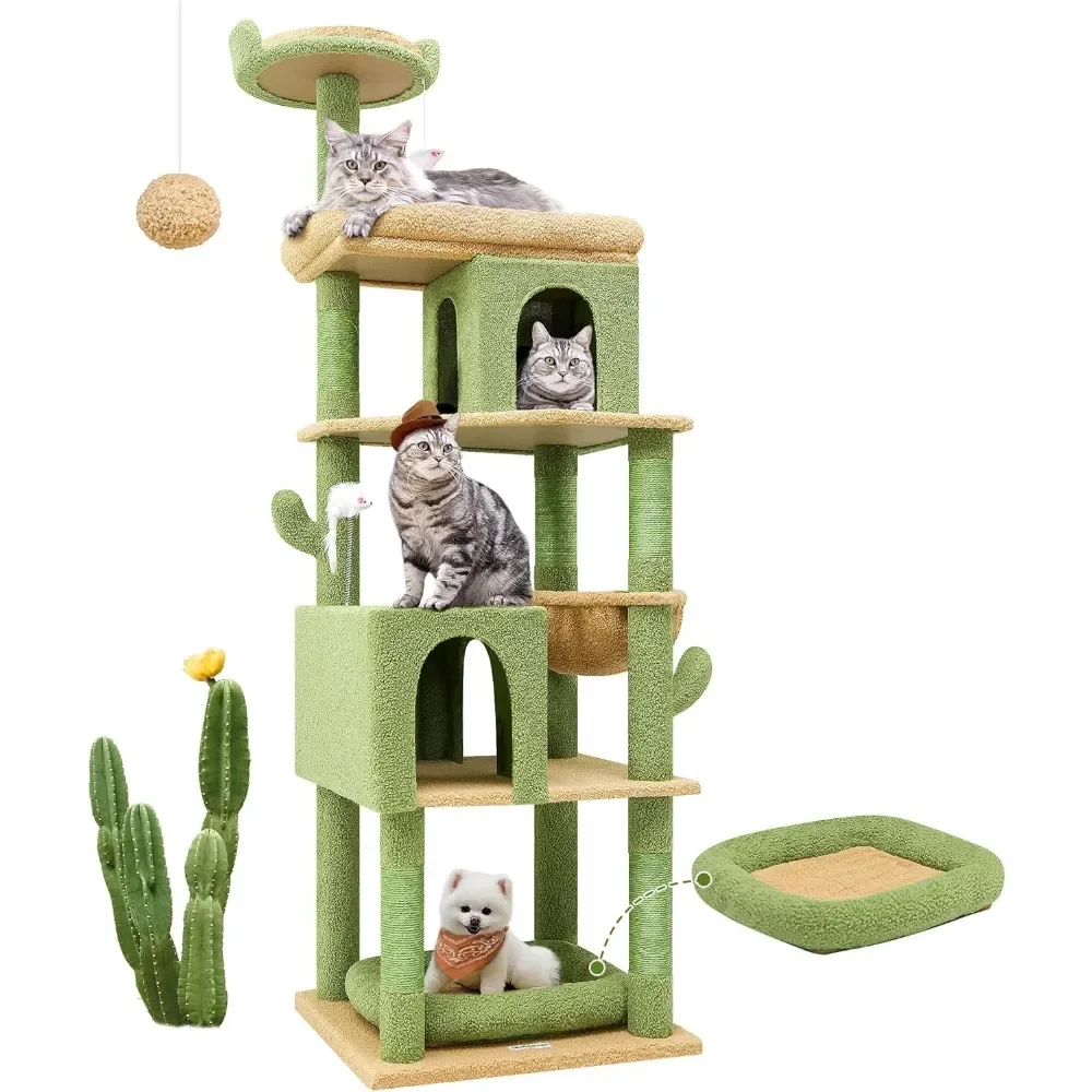 

72in Maine Coon Cat Tree For Large Cats 20 Lbs+ Cactus Cat Tower For Adult Biggest Cats With 6 Scratching Posts, Hammock||