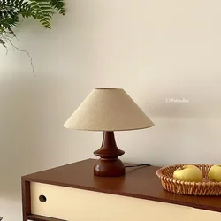 Vintage Solid Wood Desk Lamp, Infused with New Chinese Zen Aesthetics, Bedside Eye Protection, Designer Fabric