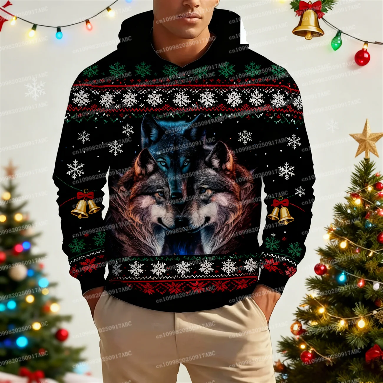 عيد الميلاد هوديي الرجال مقنعين الحيوان الذئب ثلاثية الأبعاد طباعة هوديس قمة الخريف البلوز المتضخم بلوزات طفل هوديي المرأة هوديي #1