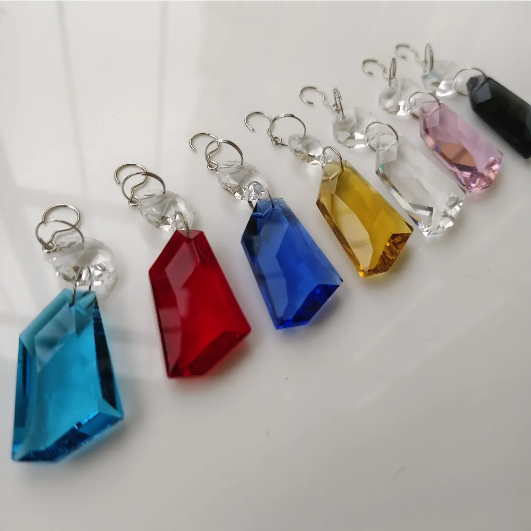 Camal 2pcs (82mm) 7Colors 38mm Crystal Stone Prisms Pendants w/14mm Octagonal Beads DIY Chandelier Parts Lamp Jewellery Hanging