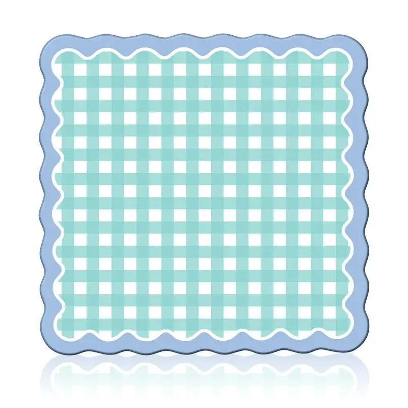 Blue Wave Lace Pink and White Grid Mahjong Table Mat Anti-Slip Noise Reduction for Card Game Table Playing Room Home Decor