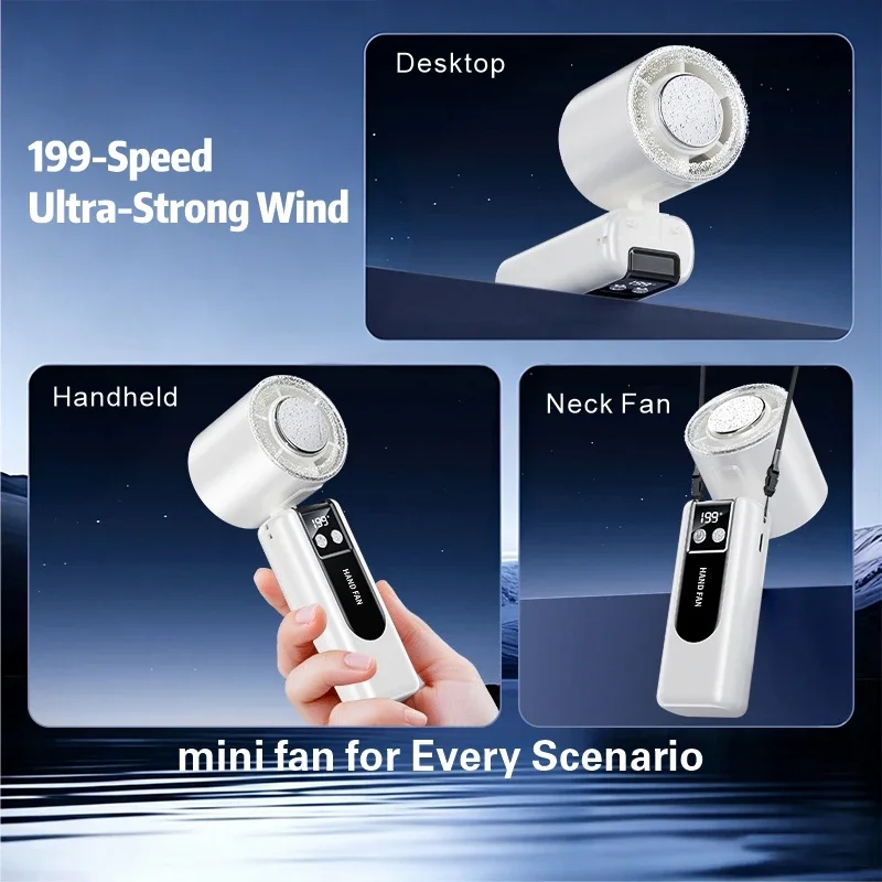 Portable Turbo Handheld Fan with Semiconductor Ice Sensation 199-Level Variable Speed Mini Air Cooler for Outdoor Use