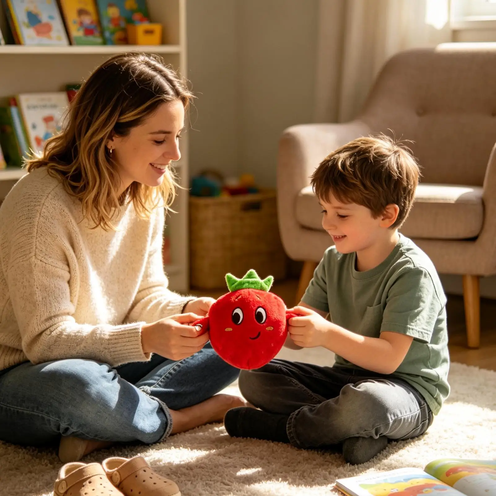 Musical Sensory Toys Touch Activated Educational Strawberry Doll Soft Fruit Toy With Sound For Boys Girls Home Kindergarten