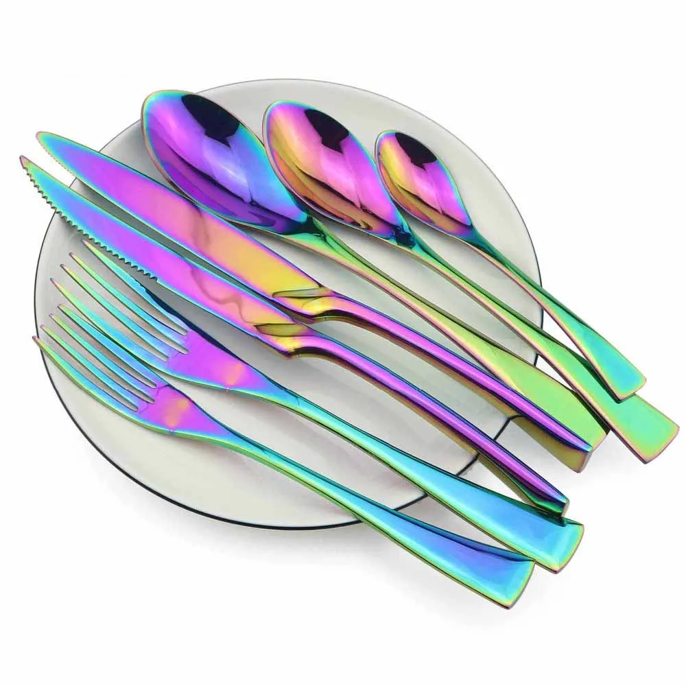 1-Pieces Rainbow Dinnerware Set Colorful Mirror Tableware Set Stainless Steel Western Cutlery Set Kitchen Accessories