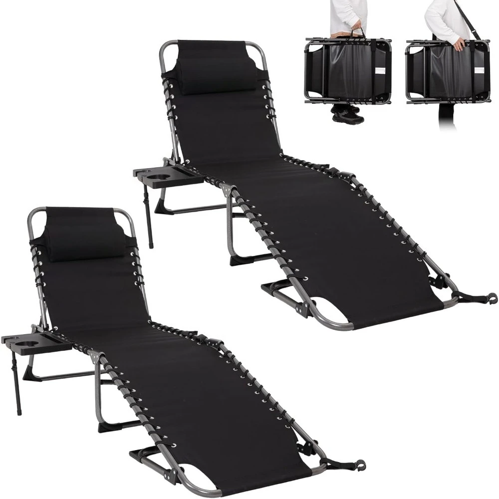 

Outdoor Folding Chaise Lounge Chair For Beach, Sunbathing, Pool Adjustable 5-position Portable Camping Reclining Patio Chaise