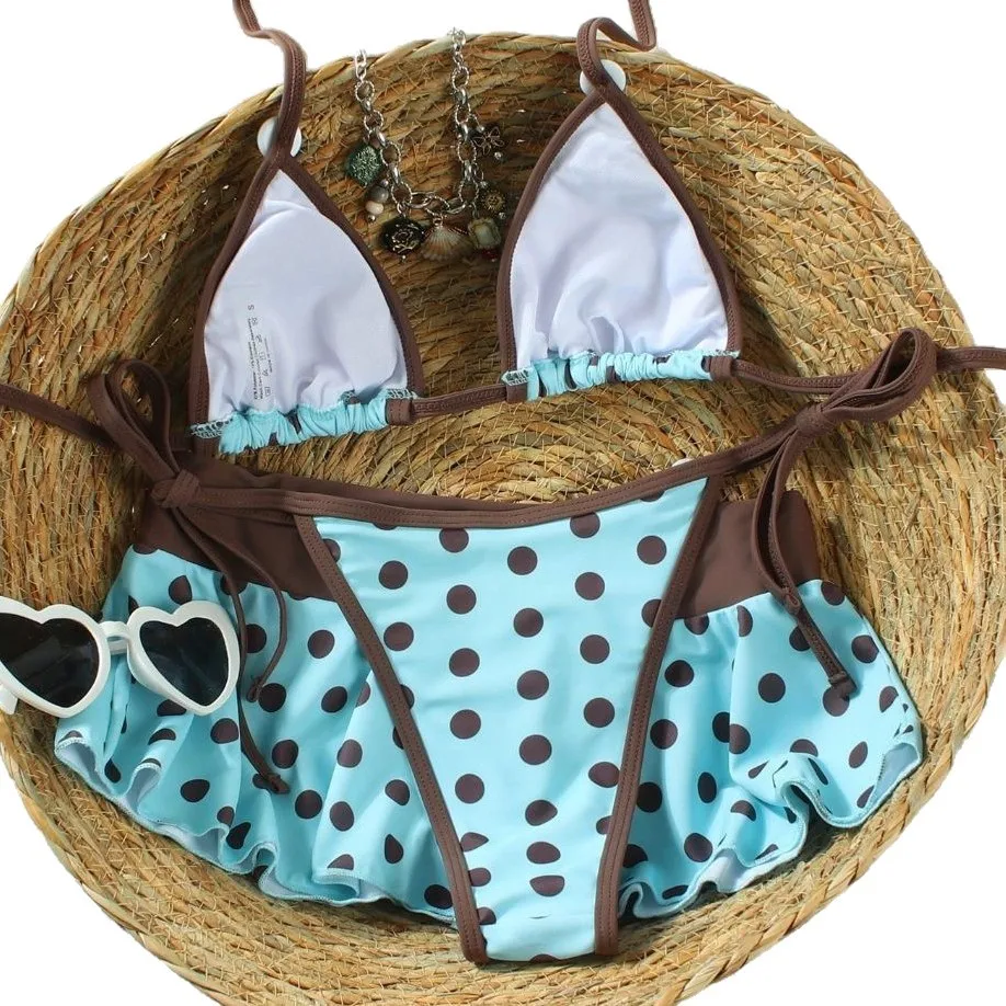 

Dot 3 Pieces Bikini Swimsuit with Cover Up Swimwear Women Bathing Suit Mini Pants Micro Bikini Set Swimming Suits Biquini