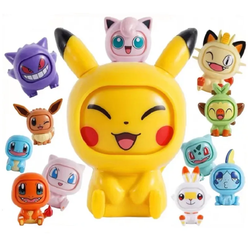 Original Box Pokemon Face Changing Model ABC Material Pikachu Charmander Gengar Eevee Anime Pocket Monsters Action Figures Toys